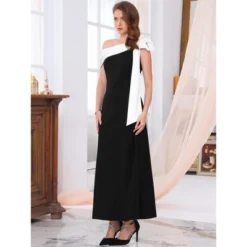 INSPIRE CHIC Women's One Shoulder Bow Wedding Guest Bridesmaid Cocktail Prom A-Line Maxi Evening Dress