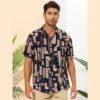 INSPIRE CHIC Men's Geometric Printed Summer Short Sleeves Beach Hawaiian Shirts