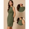 INSPIRE CHIC Women's Faux Suede Boat Neck Sleeveless Sheath Dress