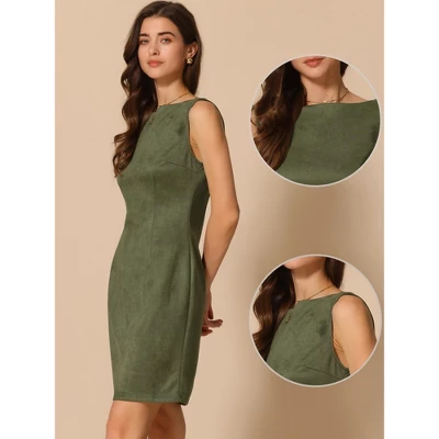 INSPIRE CHIC Women's Faux Suede Boat Neck Sleeveless Sheath Dress 1 INSPIRE CHIC Women's Faux Suede Boat Neck Sleeveless Sheath Dress