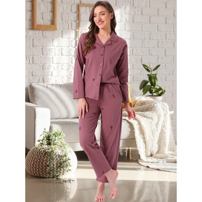 INSPIRE CHIC Women's Cotton Pajamas Button Down Long Sleeve Notch Collar Top And Pants Sets With Pockets 1 INSPIRE CHIC Women's Cotton Pajamas Button Down Long Sleeve Notch Collar Top And Pants Sets With Pockets