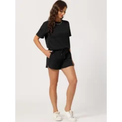 INSPIRE CHIC Women's 2 Pcs Lounge Sets Waffle Outfits T-shirt And Shorts Loungewear Sweatsuits Pajama Sets