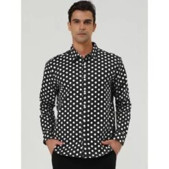 INSPIRE CHIC Men's Long Sleeves Button Down Polka Dots Shirt