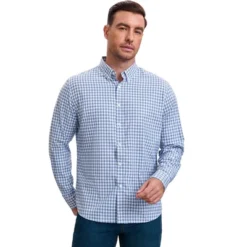 INSPIRE CHIC Men's Long Sleeved Button Down Checked Dress Shirts