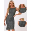 INSPIRE CHIC Women's Tweed Summer Sleeveless Elegant Plaid Bodycon Midi Dress