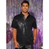 INSPIRE CHIC Men's Short Sleeves Club Party Shiny Sequin Polo Shirts