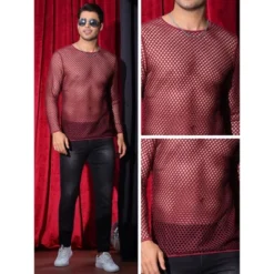 INSPIRE CHIC Men's Long Sleeves Party See Through Sheer T-Shirt -Fashion Clothing Store GUEST 78695b3d 92fb 492b 83b5 7eb8b8cbad0e