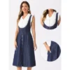 INSPIRE CHIC Women's Button Front Classic U Neck Overall Denim Midi Dress With Pockets
