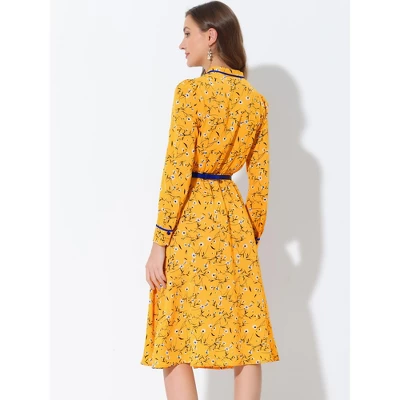 INSPIRE CHIC Women's Floral Keyhole Tie Neck Belted A-Line Midi Dresses 3 INSPIRE CHIC Women's Floral Keyhole Tie Neck Belted A-Line Midi Dresses - Image 3