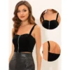 INSPIRE CHIC Women's Velvet Zipper Front Slim Fit Sleeveless Cami Crop Top