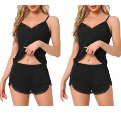 INSPIRE CHIC Women's 2 Pcs Ribbed Knit Lace-Trim V-Neck Cami Top With Shorts Sleeveless Pajama Sets -Fashion Clothing Store GUEST 7dc25df9 43f7 4d59 95bb e94f72e61836