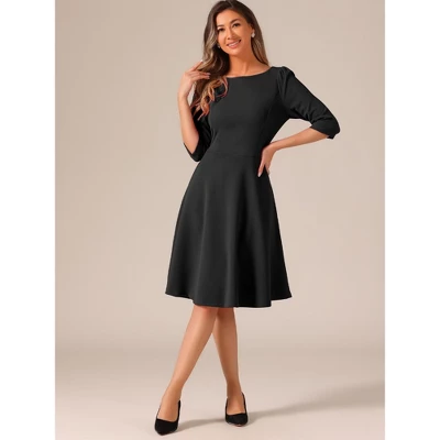 INSPIRE CHIC Women's Boat Neck Half Sleeves Midi Flared Office Dresses 3 INSPIRE CHIC Women's Boat Neck Half Sleeves Midi Flared Office Dresses - Image 3