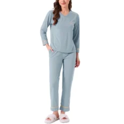 INSPIRE CHIC Women's Cotton Ribbed V Neck Pullover Tops And Pants With Pockets Pajama Sets -Fashion Clothing Store GUEST 83eb2aab c2da 41be a612 c9c2f0b59b74