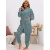 INSPIRE CHIC Women's Flannel Winter Button Up Long Hoodies With Pockets Matching Long Pants Pajama Sets 2 Pcs