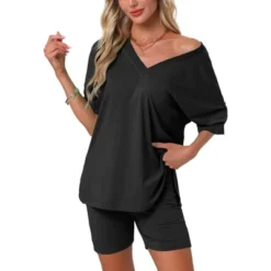 INSPIRE CHIC Women's Oversized V Neck Workout Tracksuit T-Shirts Tops With Biker Shorts Pajamas Lounge Set 2 Pcs -Fashion Clothing Store GUEST 89c7387c 643e 40b2 99cf 779a4e05d395