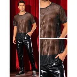 INSPIRE CHIC Men's Crew Neck Short Sleeve Party Metallic Sheer Glitter Sequin T-Shirt -Fashion Clothing Store GUEST 8a922583 339a 47ce 89a4 3b6ddfd138b1