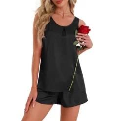 INSPIRE CHIC Women's Satin Silky Tank Top And Shorts Pleated Front 2 Piece Sleepwear Pajama Sets -Fashion Clothing Store GUEST 8b36b986 bb87 44d9 8db6 d3e567dc18a9