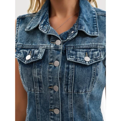 INSPIRE CHIC Women's Denim Sleeveless Country Summer Collared Button Down Mini Jean Dresses 4 INSPIRE CHIC Women's Denim Sleeveless Country Summer Collared Button Down Mini Jean Dresses - Image 4