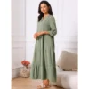 INSPIRE CHIC Women's 3/4 Sleeve V Neck Tiered Maxi Casual Dress With Pockets