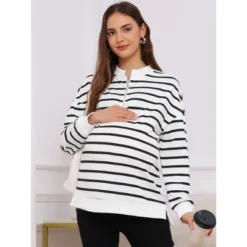 INSPIRE CHIC Women's Maternity Tunic High Low Tops Half Zip Long Sleeve Mock Neck Side Slit Striped Pregnancy Blouse -Fashion Clothing Store GUEST 914b6b49 c1fe 49e1 936d e90cb7f31bc5