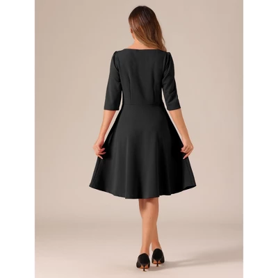 INSPIRE CHIC Women's Boat Neck Half Sleeves Midi Flared Office Dresses 2 INSPIRE CHIC Women's Boat Neck Half Sleeves Midi Flared Office Dresses - Image 2