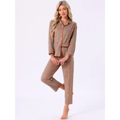 INSPIRE CHIC Women's Long-sleeved Button Down Top And Pants And Pockets Plaid Pajama 2 Pcs Sets -Fashion Clothing Store GUEST 927db993 1eb5 4a3f aacd 1760764ccd63