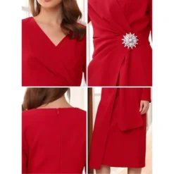 INSPIRE CHIC Women's Cocktail Wrap Ruched V Neck Long Sleeve Elegant Formal Sheath Dresses -Fashion Clothing Store GUEST 93e7570c 12d8 4c40 8cce 6c30e3ebd38f