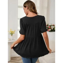 INSPIRE CHIC Women's Maternity Tops Boho Ruffled Notched Neck Short Sleeve Shirts Flowy Blouses 8 INSPIRE CHIC Women's Maternity Tops Boho Ruffled Notched Neck Short Sleeve Shirts Flowy Blouses -Fashion Clothing Store GUEST 94ae01ed 3fcf 44da a647 cfd8682b6cf7