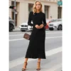 INSPIRE CHIC Women's Crewneck Knit Long Sleeve Midi Ribbed A-Line Sweater Dress