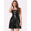INSPIRE CHIC Women's Adjustable Spaghetti Straps Party Glitter Sparkle Sequin Dress