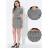 INSPIRE CHIC Women's Work Short Sleeve Vintage Houndstooth Pencil Sheath Dress