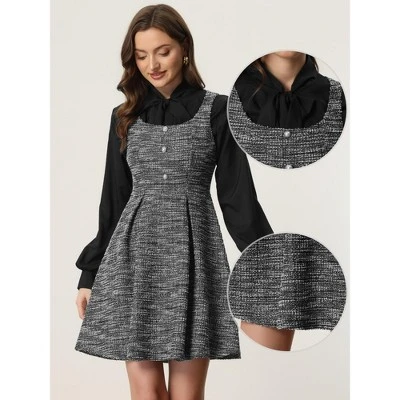 INSPIRE CHIC Women's Sleeveless Square Neck Plaid Fit And Flare Tweed Dresses 1 INSPIRE CHIC Women's Sleeveless Square Neck Plaid Fit And Flare Tweed Dresses