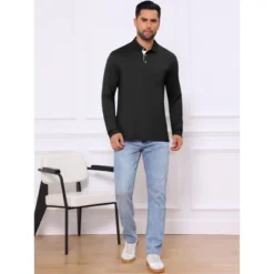 INSPIRE CHIC Men's Contrast Button Collared Pocket Long Sleeves Golf Polo T-Shirts
