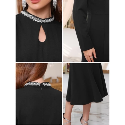 INSPIRE CHIC Women's Evening Fishtail Long Sleeve Sequin Trim Bodycon Formal Cocktail Midi Dresses 4 INSPIRE CHIC Women's Evening Fishtail Long Sleeve Sequin Trim Bodycon Formal Cocktail Midi Dresses - Image 4