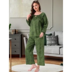 INSPIRE CHIC Women's Pajamas Set Long Sleeve Floral Pullover Tie Front Wide Leg 2 Piece Loungewear