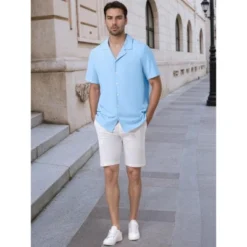 INSPIRE CHIC Men's Camp Collar Short Sleeve Button Down Summer Beach Linen Shirts