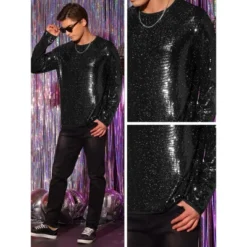 Lars Amadeus Men's Crew Neck Long Sleeves Party Clubwear Sparkly Sequins T-Shirt -Fashion Clothing Store GUEST 9f3975a1 122c 4cb5 a3ef dcc6f8eca4e2