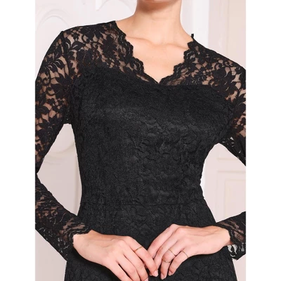 INSPIRE CHIC Women's Floral Lace V Neck Long Sleeve Cocktail Wedding Bodycon Dress 3 INSPIRE CHIC Women's Floral Lace V Neck Long Sleeve Cocktail Wedding Bodycon Dress - Image 3