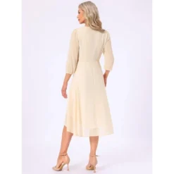 INSPIRE CHIC Women's V Neck Sheer 3/4 Sleeve Wrap Cocktail Midi Dresses -Fashion Clothing Store GUEST a44bf1d1 cdbb 417a 883b 264782c436c1