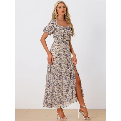 INSPIRE CHIC Women's Floral Smocked Square Neck Ruffle Beach Boho Maxi Dress 1 INSPIRE CHIC Women's Floral Smocked Square Neck Ruffle Beach Boho Maxi Dress