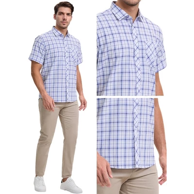INSPIRE CHIC Men's Classic Short Sleeved Button Down Plaid Shirts 4 INSPIRE CHIC Men's Classic Short Sleeved Button Down Plaid Shirts - Image 4