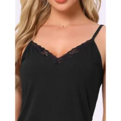 INSPIRE CHIC Women's 2 Pcs Ribbed Knit Lace-Trim V-Neck Cami Top With Shorts Sleeveless Pajama Sets -Fashion Clothing Store GUEST aa2590d4 f719 4388 b3d5 de2dd0fb8ef1