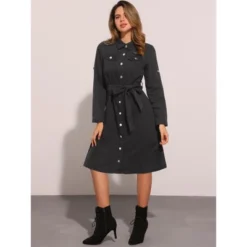 Allegra K Women's Denim Button Down Long Sleeve Belted Classic Shirt Dress -Fashion Clothing Store GUEST ab2f289f f41a 47b7 ba3a a55e0add6fcd