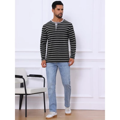 INSPIRE CHIC Men's Casual Long Sleeve Contrasting Colors Striped Henley T-Shirts 4 INSPIRE CHIC Men's Casual Long Sleeve Contrasting Colors Striped Henley T-Shirts - Image 4