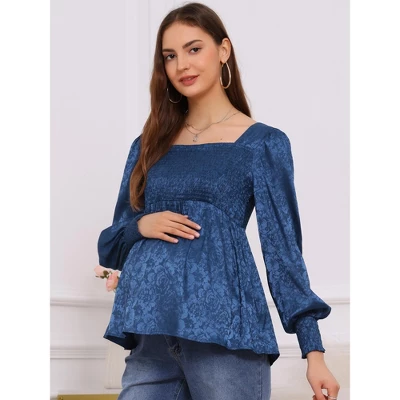 INSPIRE CHIC Women's Smocked Maternity Tops Square Neck Long Sleeve Shirts Pregnancy Blouses 4 INSPIRE CHIC Women's Smocked Maternity Tops Square Neck Long Sleeve Shirts Pregnancy Blouses - Image 4
