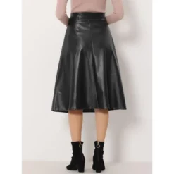 INSPIRE CHIC Women's Faux Leather High Waist Belted A-line Flare Midi Skirts -Fashion Clothing Store GUEST adff3bfc c4e0 4e4c 974b 7648d911fcb4