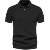 INSPIRE CHIC Men's Short Sleeve Button Regular Fit Knit Texture Polo Shirt