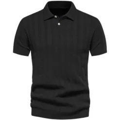 INSPIRE CHIC Men's Short Sleeve Button Regular Fit Knit Texture Polo Shirt