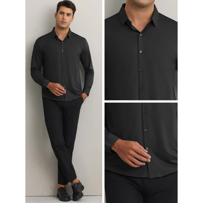 INSPIRE CHIC Men's Long Sleeve Button Down Solid Color Business Dress Shirt 3 INSPIRE CHIC Men's Long Sleeve Button Down Solid Color Business Dress Shirt - Image 3