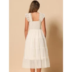 INSPIRE CHIC Women's Summer Midi Sleeveless Smocked Square Neck Tiered Ruffled Wedding Guest Dress -Fashion Clothing Store GUEST b03c7a83 bf4b 437c aef9 934b0c23b1d1